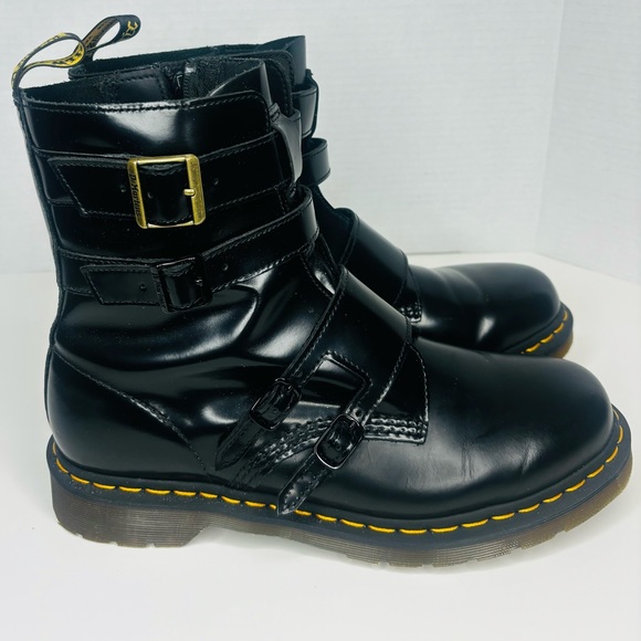 Dr Martens Blake ii Black Leather Boots with Gold Buckle Like New - Picture 2 of 13